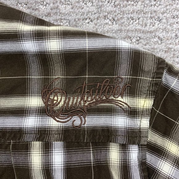 QUICKSILVER Shirt Men Small S Brown Yellow Plaid Button Up Short Sleeve Casual - Picture 4 of 11